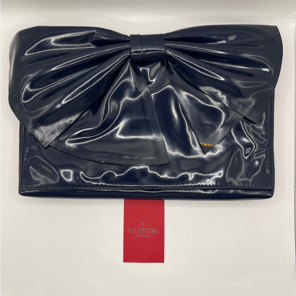 Preowned Valentino Garavani Dark Blue Patent Bow Crossbody Clutch Bag